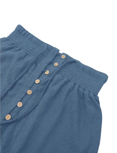 Image of Minclouse Women's Elastic Tie Waist Button Down Maxi Skirts Casual Loose Flowy Swing Slit Front Dress