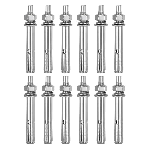 Image of DTGN M6 x 60 Expansion Bolts - 12Pack- Good for Concrete Dry Brick Block Walls - 304 Stainless Steel - Silver