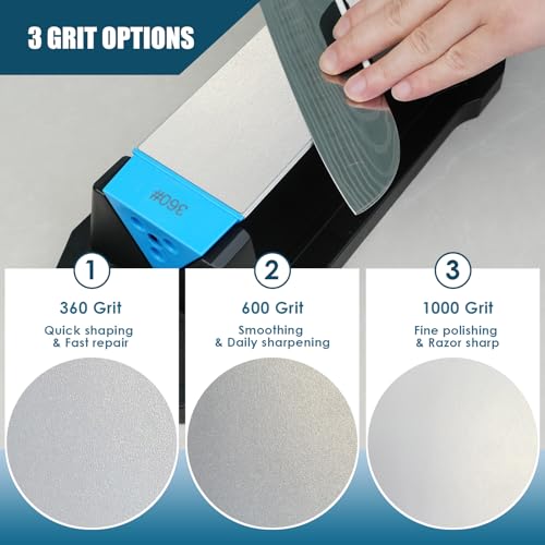 Image of Diamond Knife Sharpener, Larger Sharpening Stone, 360 /600 /1000 Grit Whetstone Knife Sharpener Kit with Honing Guide, Angle Guide, Leather Strop for Kitchen Knives, Chisels, Tools, Outdoor Gear