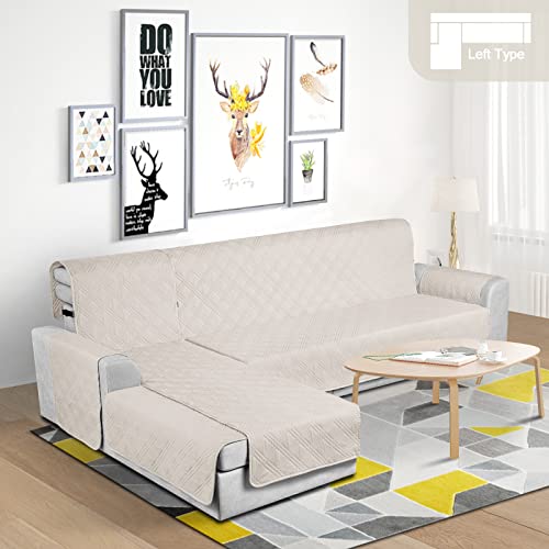 Image of TAOCOCO Waterproof Sectional Couch Covers L Shaped Sofa Covers Chaise Lounge Cover 3pcs Reversible Sofa Covers for Sectional Sofa Pet Kids Furniture Protector with Elastic Straps(X-Large, Cream)
