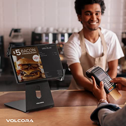 Image of Volcora Anti-Theft Tablet Stand iPad Kiosk Stand with Lock, Black 10-13'' iPad Stand for Desk, Swivel, Adjustable iPad Holder For Desk, iPad Mount For Desk For POS Register, Retail Business, Cashier