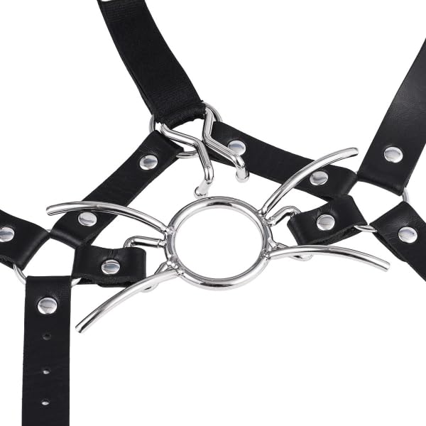 SM Harnais avec Bâillon & Crochet de Nez – Bondage Fetiche | Accessoire BDSM réglable en similicuir & métal, diamètre bâillon 4 cm, unisexe