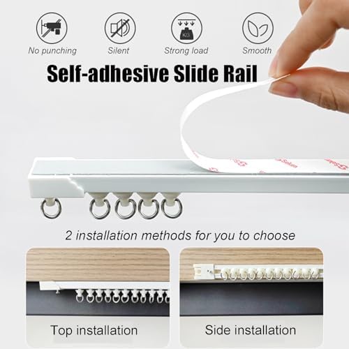 Dust-Proof Under Sink Curtains for Shoe Cabinet & Kitchen Shelf, Blackout Short Curtains with Self-Adhesive Slide Rail, Invisible Folding Design, 70cm x 120cm for Laundry Room & Wardrobe