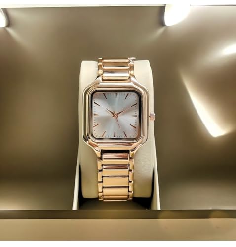 Image of SWADESI STUFF Newly Arrived Sqaure Dial Rose Gold Stainless Steel Strap Casual Elegant Watch for Women