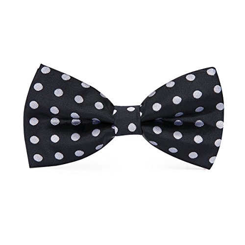 Image of Hi-Tie Pretied Bow Ties for Men Wedding Formal Bow Tie Handkerchief Cufflinks Lapel Pin Set Party Formal Mens Bowtie Set, Black White Dots, Medium