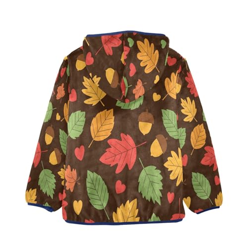 Autumn Leaves and Hearts Pattern Toddler Fleece Jacket Girl Boys Hooded Fleece Jacket Coat Warm Outwear Zip-up 3-10T2