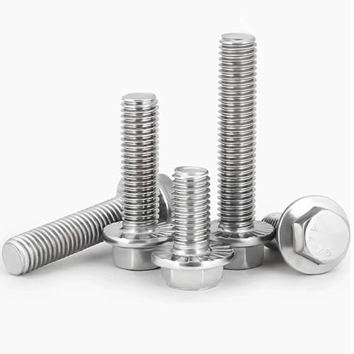 Image of M6-1.0 x 30mm Flanged Hex Head Bolts Flange Hexagon Screws, Stainless Steel 18-8 (304), Plain Finish,20PCS