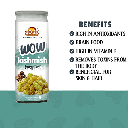 Image of 20-20 Dry Fruits Wow Fresh Raisins Tangy Twist-Kishmish Twist Of Salt &Spices- Big Size (Jar),200 Grams