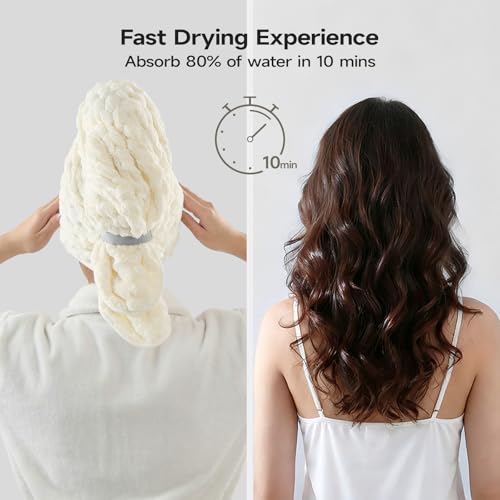 Image of REDKISS 4 Pack Extra Large Hair Towels - Microfiber Oversized Hair Towel Wrap for Women, 23 x 47 inches Hair Towels with Elastic Strap, Super Soft Hair Drying Towels for Long, Thick, Curly Turbans