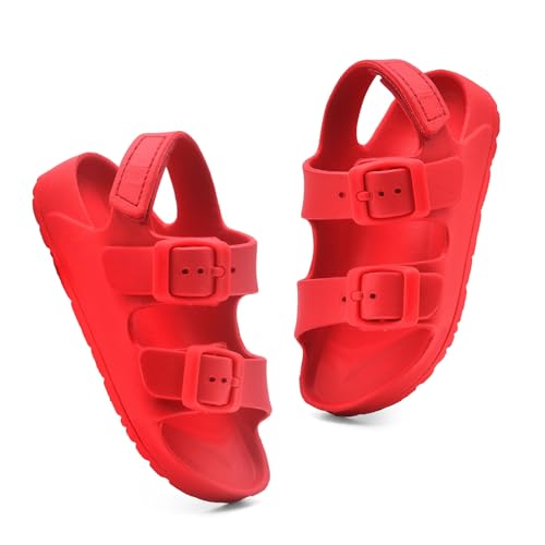 Image of Toddler Sandals Dual-sized Adjustable Buckle Boys & Girls | Non-Slip Easy On /Off,EVA Flat Open Toe Lightweight Summer Sandals - Perfect for Beach, Pool or Playground, Toddler Little Kid
