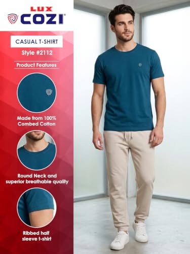 Image of Lux Cozi Men Cotton Half Sleeves Round Neck Regular Fit Casual T-Shirt