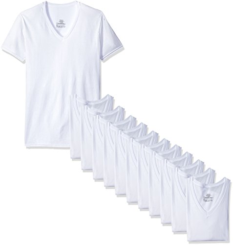Hanes Men's 12-Pack FreshIQ V-Neck T-Shirt, White, X-Large