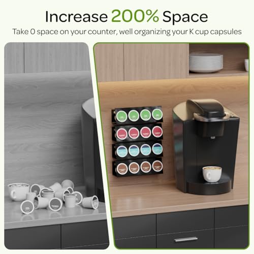 Image of LifeMoreasy K Cup Holders, Acrylic Coffee Pods Organizer Stand Magnetic & Self-Adhesive Wall Mounted K Cup Stand for Kitchen Wall, Cabinet, Fridge (4 Pack for 16 Pods)