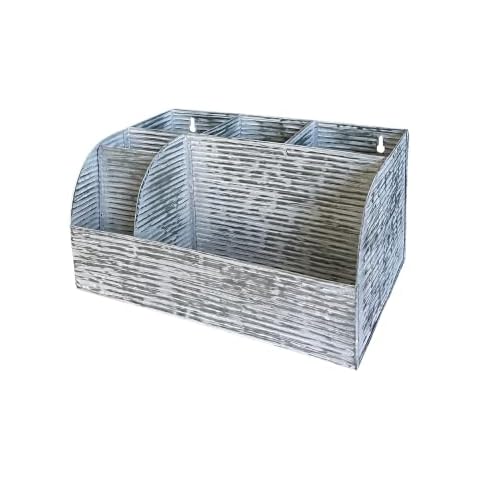 KOTINARA Farmhouse Bathroom Caddy Organizer - White Galvanized Shower Caddy with 6 Compartments - Wall Mount/Countertop Rustic Organizer for Farmhouse Bathroom and Kitchen Cover