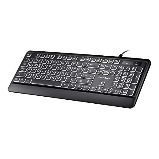 SurnQiee Large Font Print USB LED Backlit Keyboard 104 Keys Standard Full Size Computer Keyboard - White Backlit