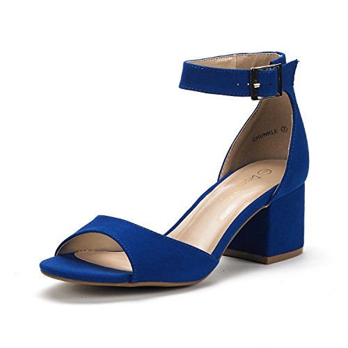 DREAM PAIRS Women s Chunkle Royal Blue Low Heel Pump Sandals Ankle Strap Dress Shoes - 9.5 M US