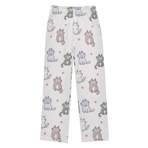 Boys' Pants Cartoon Cat Pink Long Bottoms Jogger Pants Elastic Waist Trousers with Pockets S-XL