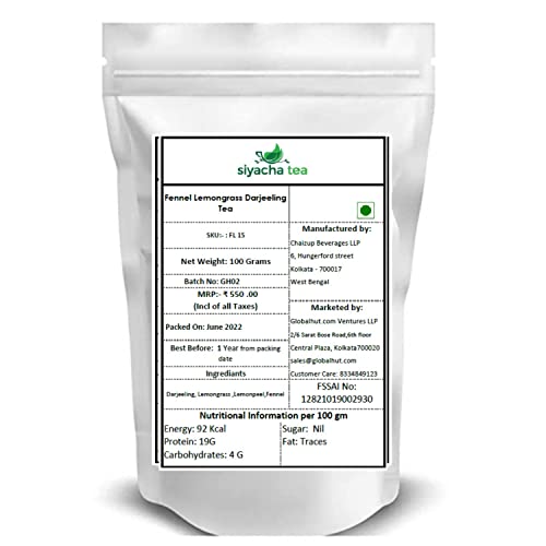 Image of Siyacha Tea Darjeeling Black Tea with Lemongrass, Fennel Blend, 100 Grams, Pure Herbal Beverage, Natural Antioxidant Rich Chai Patti, Healthy Delight, Makes 50 Cups (approx)