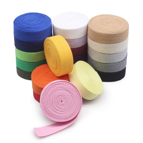 SEMINI 3/4'' Wide 21 Mixed Color 42 Yards Twill Cotton Ribbon Herringbone Bias Tape Natural Webbing Tape for Sewing Binding Gift Wrapping DIY Crafts Sewing Home Decoration (3/4inch(2cm))