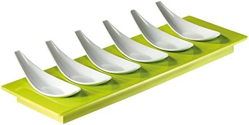 Mebel ED16-M02MV-GRE Rectangular Finger Food Set with Green Base and 6 White Spoons