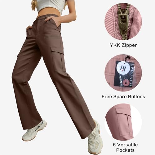 Image of Lepunuo Cargo Pants for Women High Waisted Casual Pants Baggy Stretchy Wide Leg Y2K Streetwear with 6 Pockets
