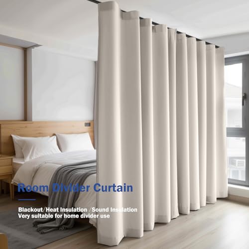 Image of Room Divider Blackout Curtain Track Curtains Wall Dividers Panels Screen for Living Rooms Bedroom Office Privacy Partition Separation, W100 x L84 Inch,1 Panel, Beige