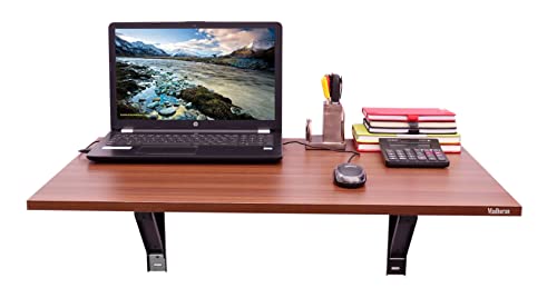 Image of Madhuran Engineered Wood Wall Mounted Study Office Laptops Foldeable Table Desk (Finish Teak) / uses Home Dining Kitchen Living Room Organizer Storage Foldable Shelf