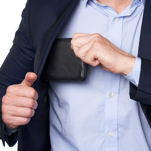 Image of Alpine Swiss Logan Mens Bifold Wallet All-Around Zipper Closure RFID Safe