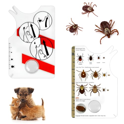 SOGHO 2 Stück Zeckenkarte,Zecken Waagenkarte Mit Lupe,Zeckenkarte Mensch,Zeckenkarte Hund,Geeignet Für Hunde Und Katzen Zu Hause, Entfernt Schnell Und Sanft Zecken Von Haustieren Oder Menschen