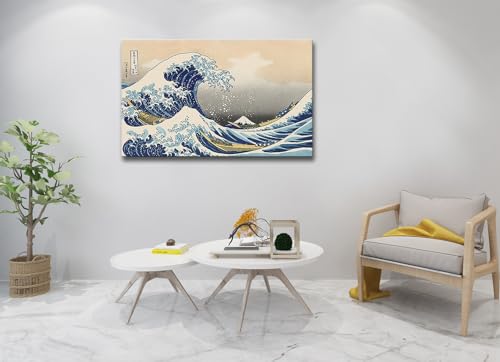 Image of The Great Wave off Kanagawa by Hokusai Canvas Wall Art Japanese Classic Artwork Painting Decor for Living Room Large Abstract Seascape Picture Print for Bedroom Office Home Decoration - 32 inchx48 inch