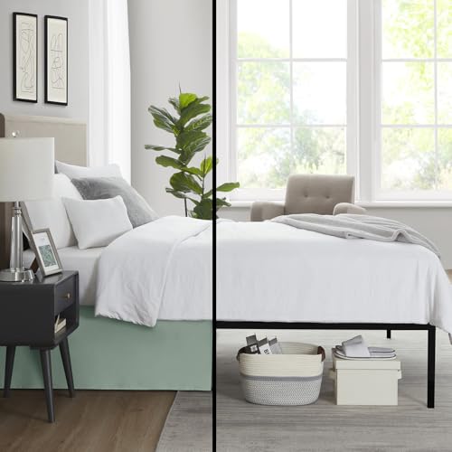 Image of Nestl Sage Green Twin Bed Skirt - Twin Size Bed Skirt 14 Inch Drop - Brushed Microfiber Bed Skirts - Hotel Quality Pleated Bed Skirt - Shrinkage & Fade Resistant