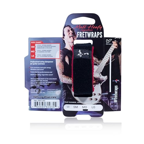 Image of Gruv Gear Fret Wrap & Guitar Mute Matt Heafy Edition, Fretwrap for Acoustic, Electric & Bass | String Dampener Recording, Tapping & Practice Accessory (1 Pack, Medium Black and Red, Fits 5 String