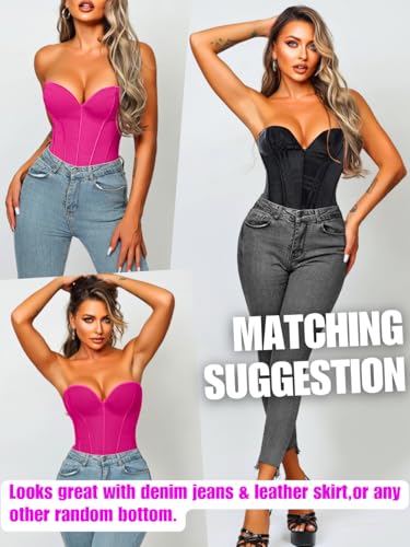 Image of ChiaoLezhee Heart Corset Top For Women, Sexy Concert Outfits Going Out, Strapless Crop Top, Overbust Bustier