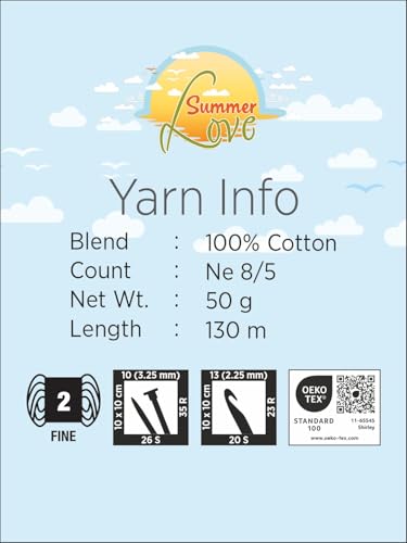 Ganga Acrowools Summer Love - Sport Weight - Cotton Yarn -Oekotex Class L Certified - Pack of 1-50 GMS Per Ball (Aluminium) Grey