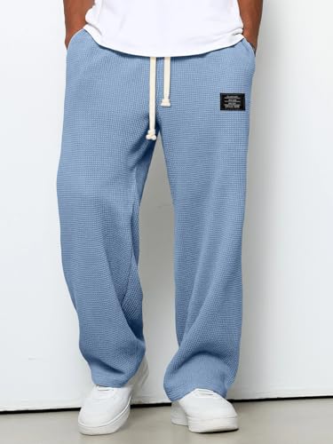 Pacificozy Mens Pants - Men's Casual Hemp Fabric Embroidered Logo Drawstring Loose Elastic Waist Pocket Trousers4