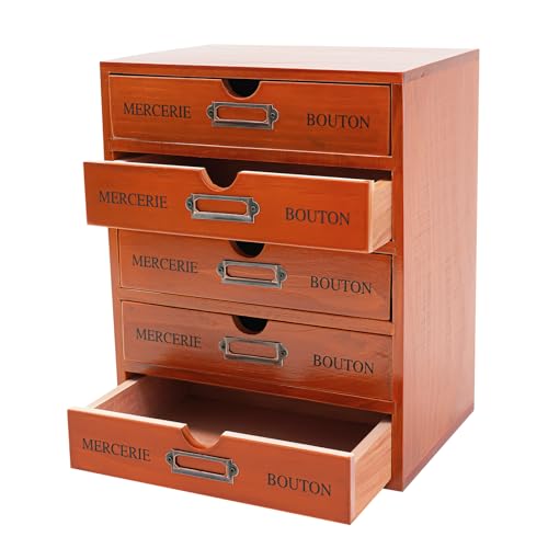 Cajonera con ruedas de 5 niveles, organizador de escritorio de madera, madera de pino, diseño retro, ahorra espacio, para oficina y hogar