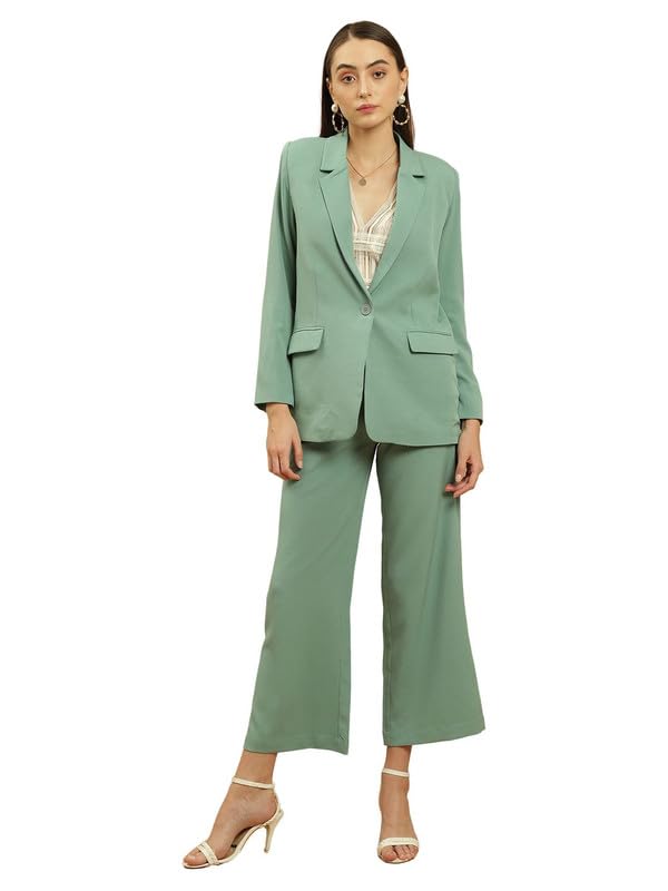 beatnik Casual Wear Peak Lapel 3/4th Sleeve Sea Green Womens Western Suits-picture-30
