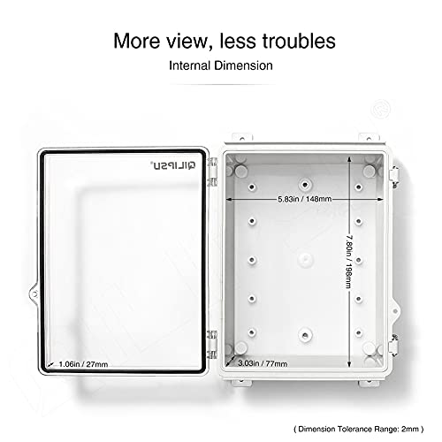 Qilipsu Clear Hinged Cover Stainless Steel Latch 220X170X110Mm Junction Box With Mounting Plate, Universal Ip67 Project Box Waterproof Diy Electrical Enclosure, Abs Plastic Grey (8.6"X6.7"X4.3" Cc) #TOP3