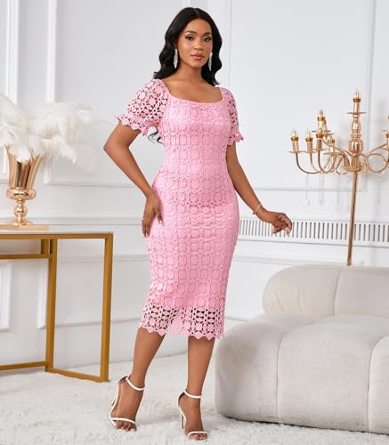 Image of Cololura Elegant Sexy Floral Lace Short Sleeve Off Shoulder Evening Gown Party Formal Bodycon Midi Dress