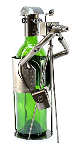 Handmade Photographer with Camera Metal Wine Bottle Holder