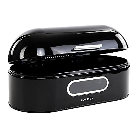 Calitek Retro Bread Bin Storage Box Round Top Kitchen Counter Loaf Pastries Baked Goods Container Coated Carbon Steel (Black) Cover