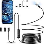 Vexloria Endoscope D'inspection, Camera Endoscopique 1920P HD Serpent Double Objectif, Endoscope Type C, IP68 Etanche Caméra avec 8 Lumières LED pour Smartphone Android et iOS, iPhone, iPad (5 M)