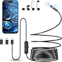 Vexloria Endoskopkamera mit Licht, 1920P HD Dual Lens Endoskop, Ip68 Wasserdichte Kein WLAN Erforderlich Inspektionskamera mit 8 LED Licht, Endoskop-Kamera Handy für Android, iOS & Tablet, Halbstarrem