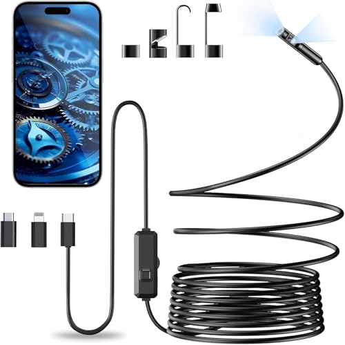 Vexloria Endoscopio Cámara de Inspección, 1920P HD Cámara Endoscópica, Endoscopio para Movil con 8 Luces LED Sonda de 7,9 mm, IP68 Impermeable Camara Inspeccion Tuberias para Android, iPhone(5 M)