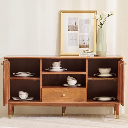 Image of Home Centre | Amanda Acacia Wood Sideboard | Storage Cabinet for Home | Brown | 1 Year Warranty