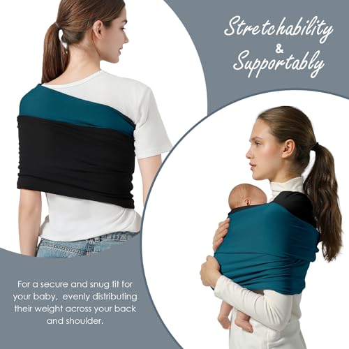 Image of Baby Wrap Carrier, Lightweight Baby Wearing Wraps for Newborn and Infant, Soft Swaddle Holder Carrier, Cozy Baby Sling 7-35 lbs Black+Blue