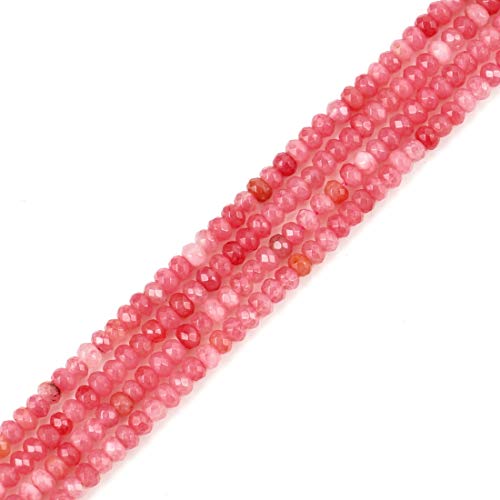 2 Strands Natural Rhodochrosite Red Quartz Gemstone 4mm Faceted Rondelle Spacer Loose Stone Beads (~ 230-244pcs Total) for Jewelry Craft Making GH1R-2