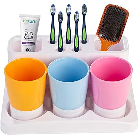 Aebeky Toothbrush Holder Kids Family Set for Bathroom Storage Organizer (Orange+Blue+Pink) Cover