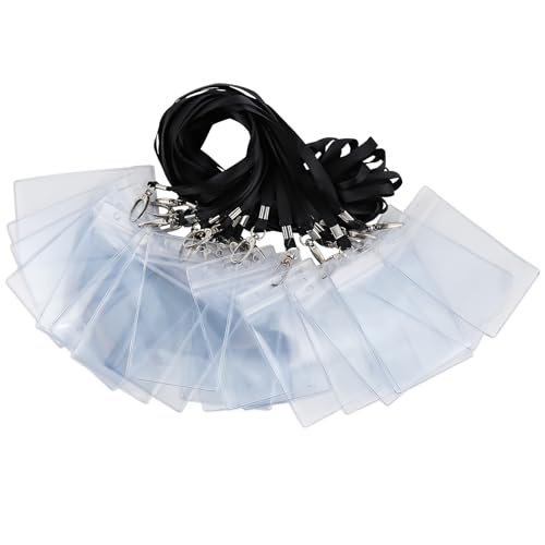 Fundas de Tarjetas de Identificación, Vordas 20 Piezas Identificadores Personales, Portatarjetas Identificación con Cinta Lanyard, Acreditaciones Colgantes para Oficina Exposición Negocios