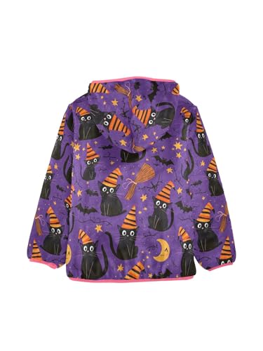 Purple Halloween Cat Bat Girls Fleece Jacket Girls Jacket Girl Coats Zip Up Hoodie Children Outerwear 2-3T2